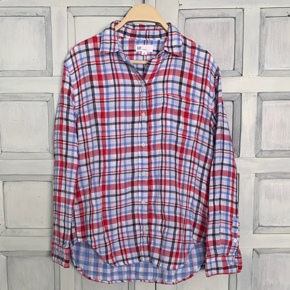 GAP Red Blue Plaid Button Down Shirt Women’s Size S